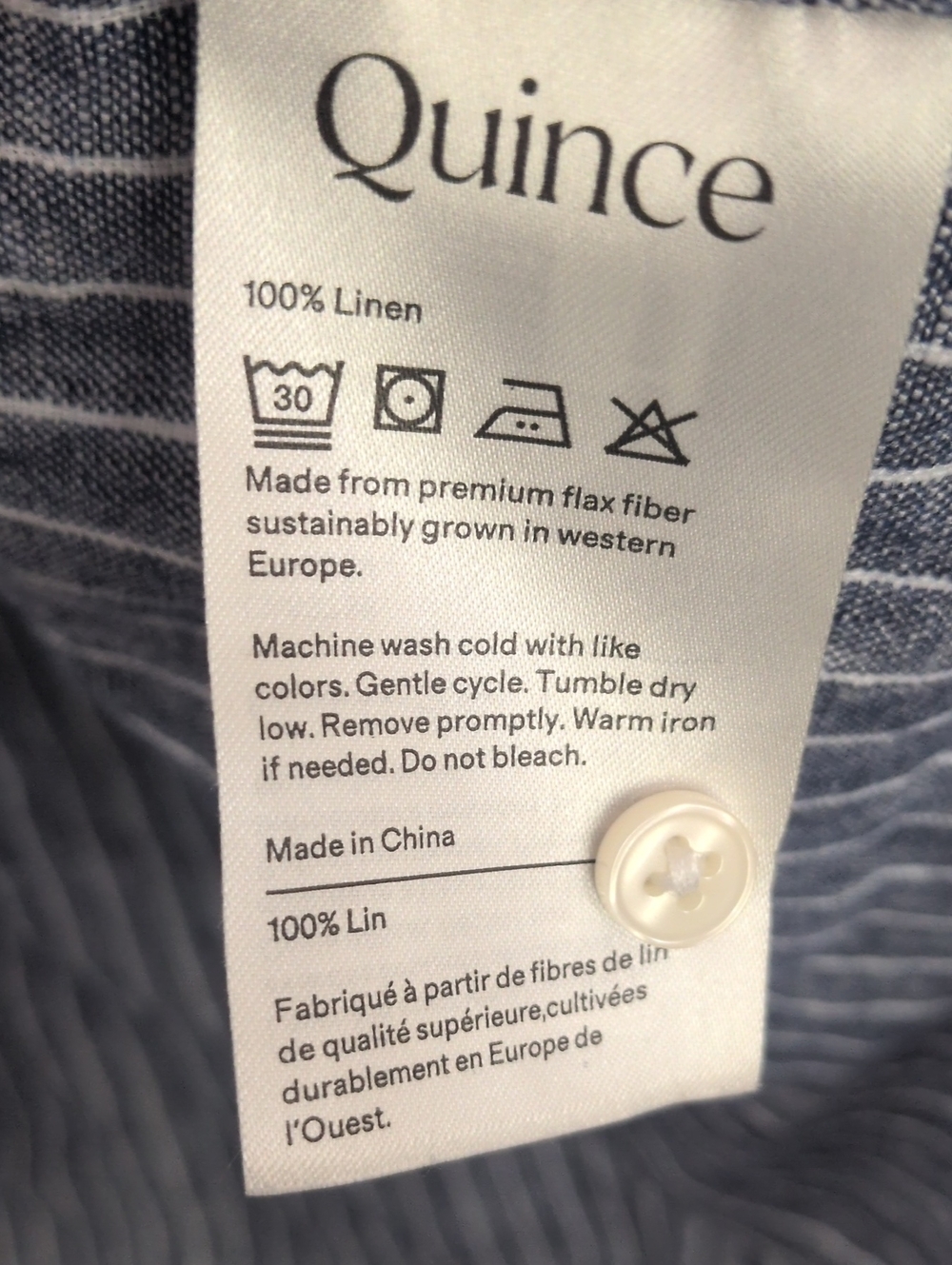 Quince European Linen Camp Shirt - Chambray Stripe - L - Picture 4 of 6